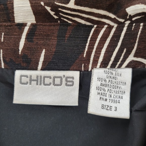 Chicos 3 Womens 100% Silk Blazer Jacket Brown Palm Leaves XL - Picture 4 of 8
